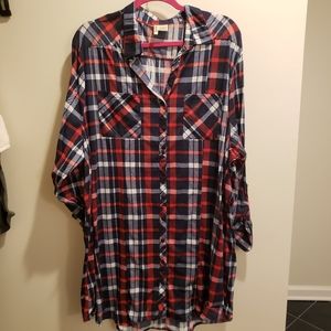 Blue & red plaid shirt dress